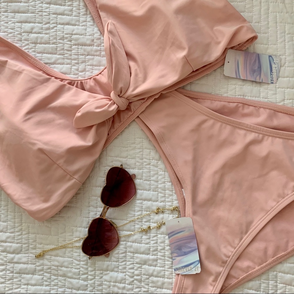 Pink peach high waisted high leg cut bikini
